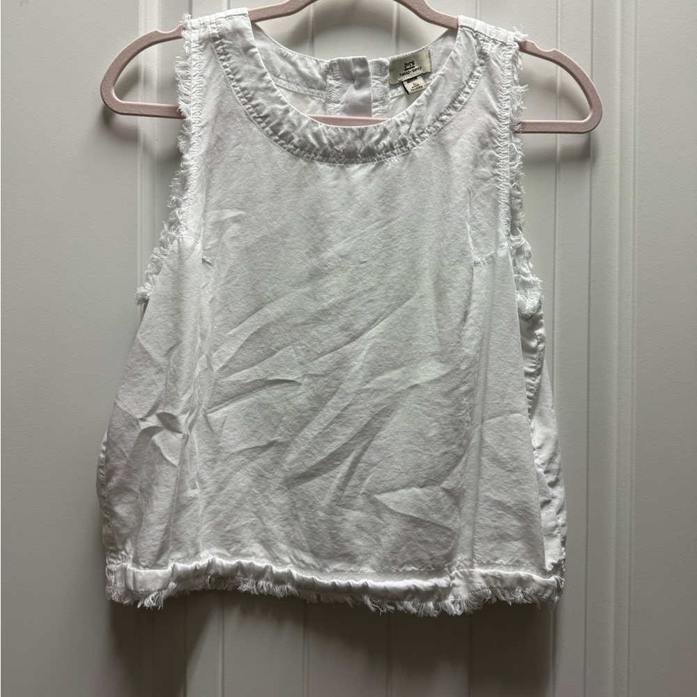 White Sleeveless Top with Frayed Edges